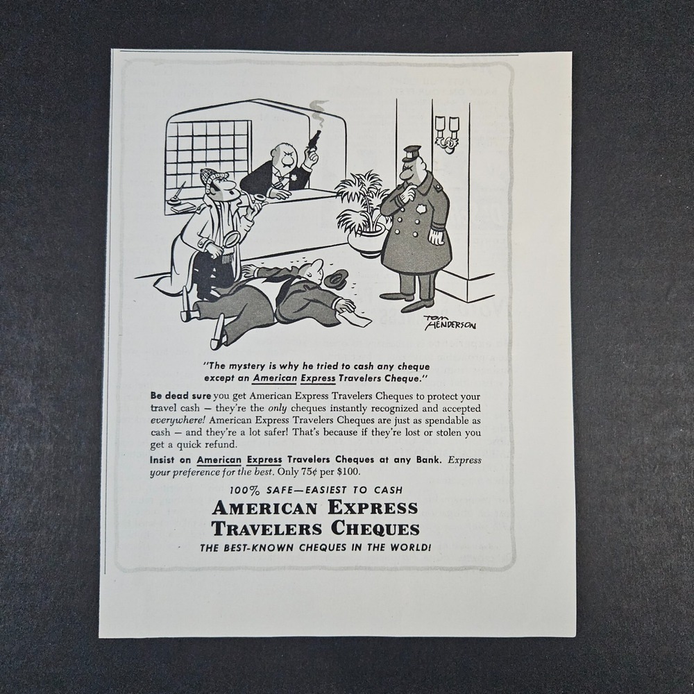 1953 American Express Travelers Cheques Vintage‎ Print Ad Tom Henderson Comic